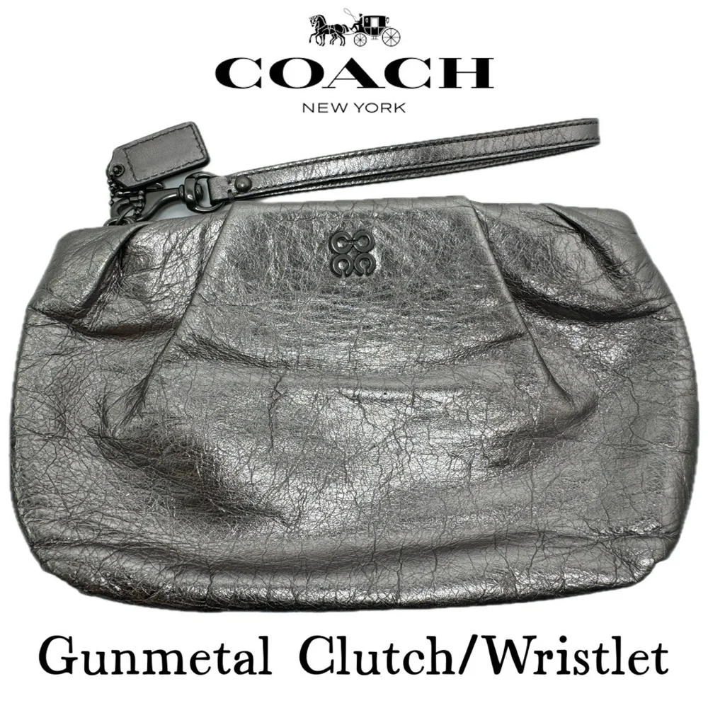 Coach Metallic Gunmetal Clutch Wristlet Bag 44470